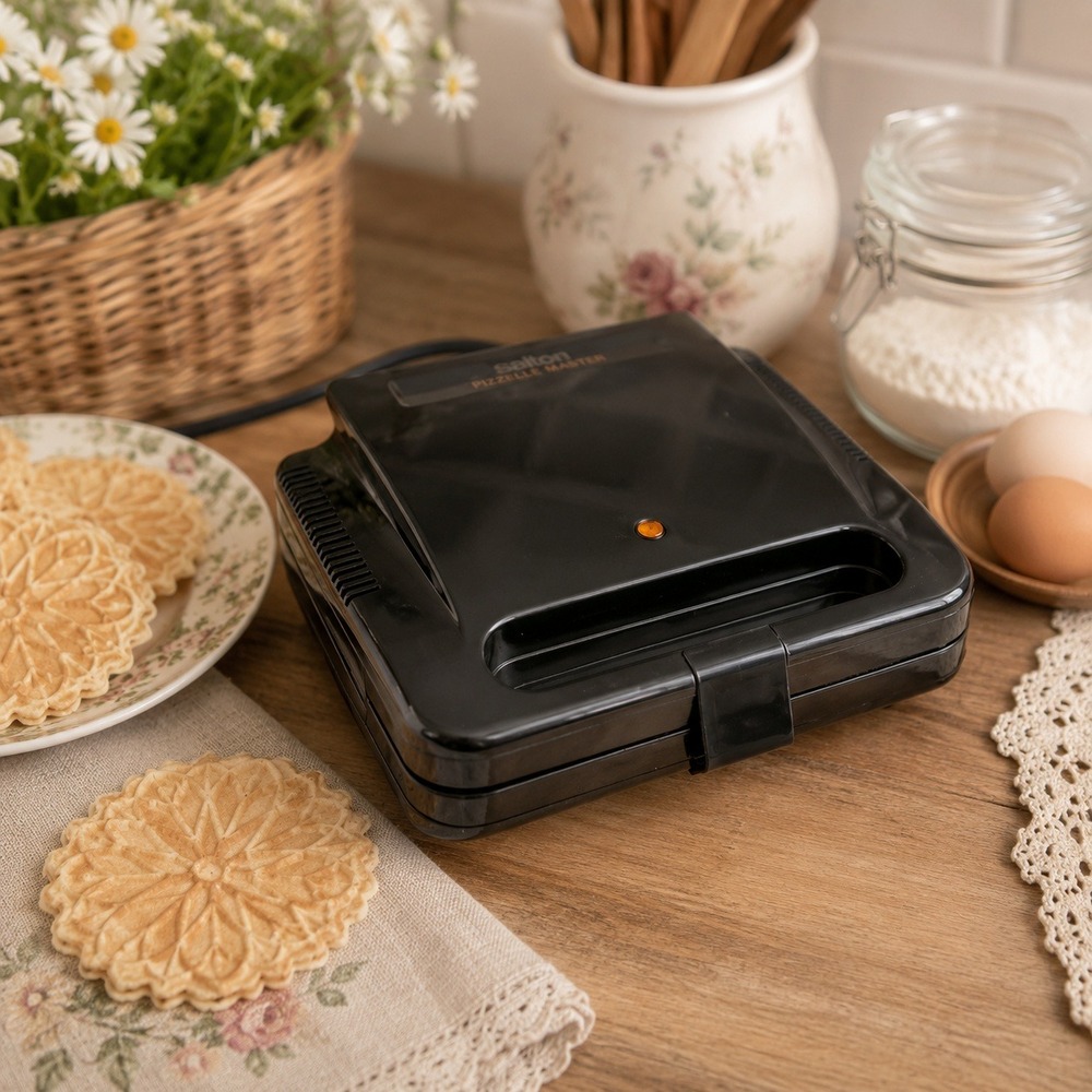 Salton Pizzelle Master Electric Italian Cookie Maker WM-6 Nonstick Floral Black